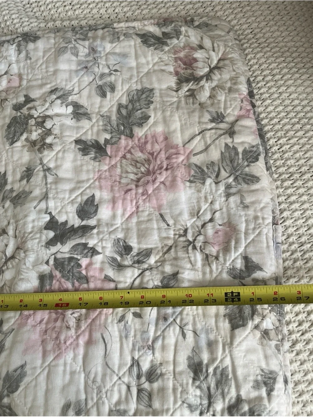 2 Shabby Chic Floral Quilted Pillow Shams Set Queen 26x26 inches Linen Cotton